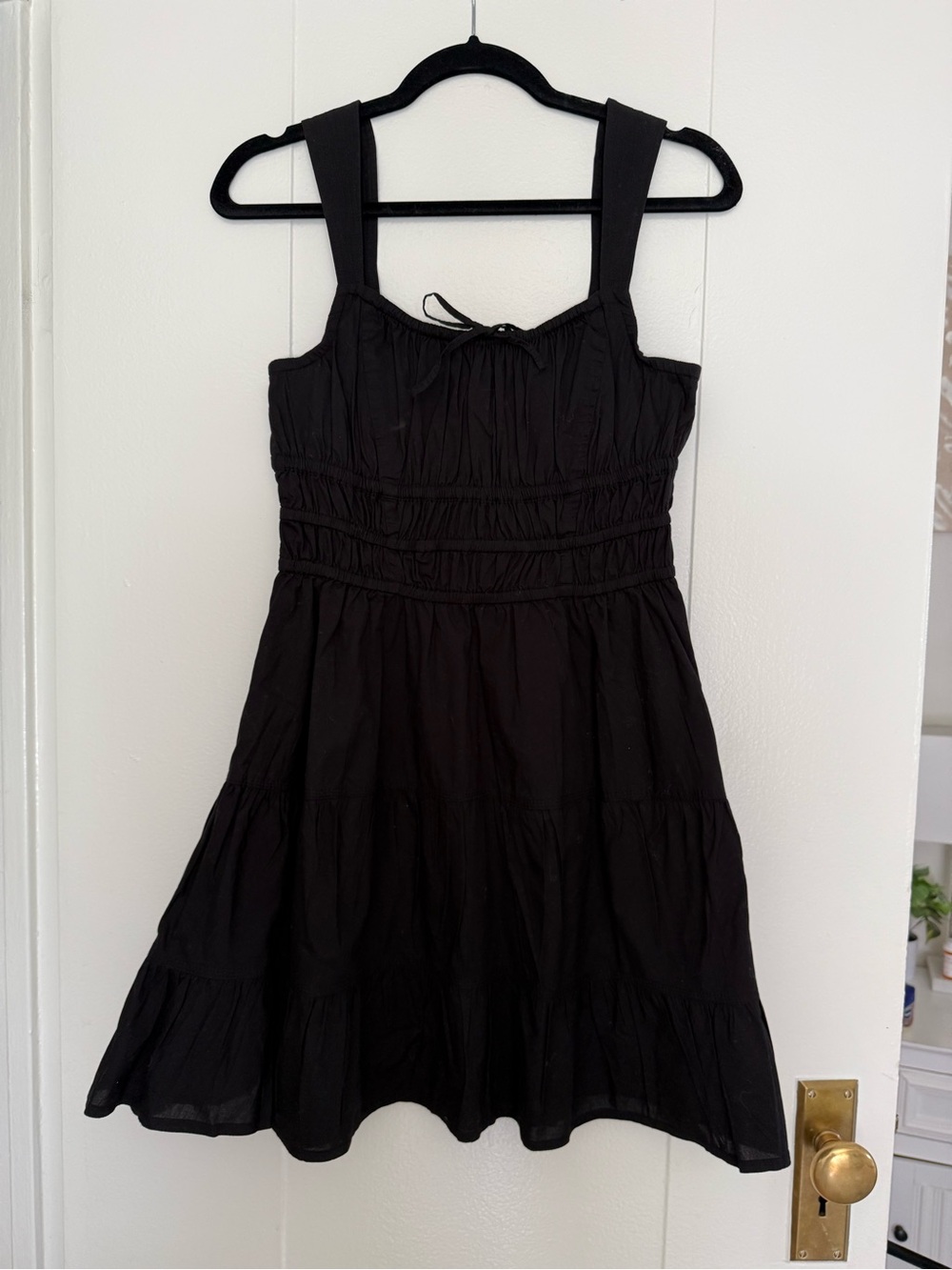 Aritzia Black Sleeveless Tiered Dress with Smocked Bodice